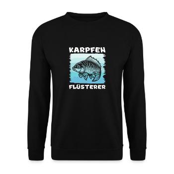 KARPFEN FLÜSTERER Lustiges Angler Geburtstags - Unisex Pullover - Schwarz - Vorne - Alina (178cm) & Michal (187cm)