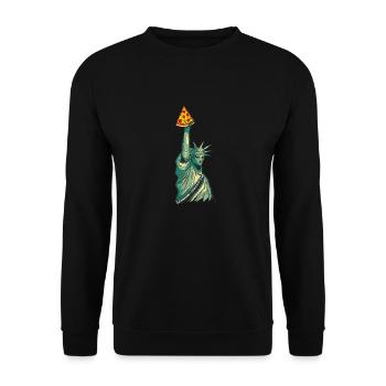 Freiheitsstatue Mit Pizza-Fackel Kunstwerk New - Unisex Pullover - Schwarz - Vorne - Alina (178cm) & Michal (187cm)