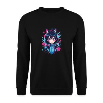 Anime Manga Fille Techwear Cyberpunk Chibi - Sweat-shirt Unisexe - noir - Devant - Alina (178cm) & Michal (187cm)
