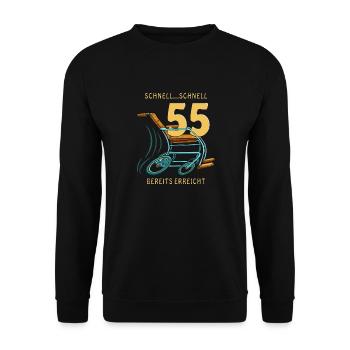 SCHNELL...SCHNELL 55 BEREITS ERREICHT - Unisex Pullover - Schwarz - Vorne - Alina (178cm) & Michal (187cm)