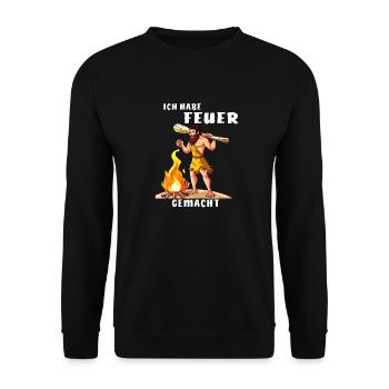 NEANDERTHAL I MADE A FIRE - Unisex Sweatshirt - black - Front - Alina (178cm) & Michal (187cm)