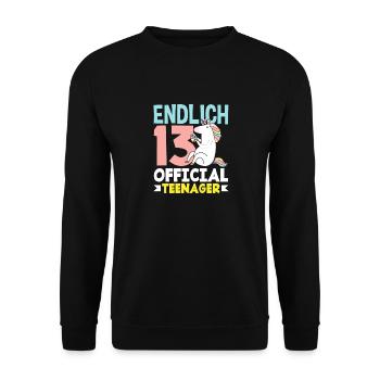 Finally 13th Birthday Official Teenager - Unisex Sweatshirt - black - Front - Alina (178cm) & Michal (187cm)