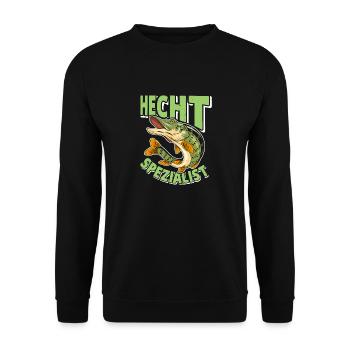 Angler Outfit HECHT SPEZIALIST Lustiges Angeln - Unisex Pullover - Schwarz - Vorne - Alina (178cm) & Michal (187cm)