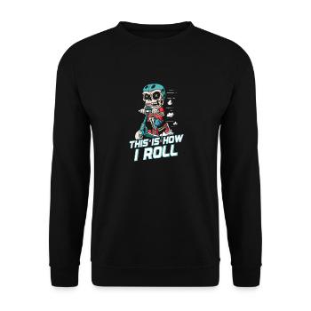How I Roll: Skater Skeleton on Scooter - Unisex Sweatshirt - black - Front - Alina (178cm) & Michal (187cm)