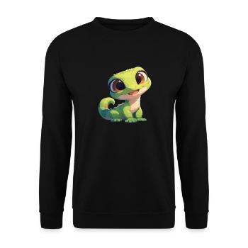 Geckos Gecko - Unisex Pullover - Schwarz - Vorne - Alina (178cm) & Michal (187cm)