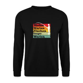 Angler Outfit WERFEN WARTEN KURBELN NOCHMAL Lustig - Unisex Pullover - Schwarz - Vorne - Alina (178cm) & Michal (187cm)