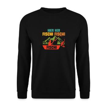 Angler HIER HER FISCHI FISCHI FISCHI Lustiges - Unisex Pullover - Schwarz - Vorne - Alina (178cm) & Michal (187cm)