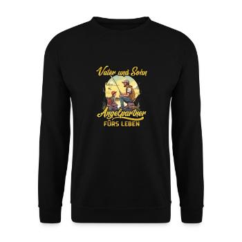 SOHN UND VATER ANGELTEAM FÜRS LEBEN Angeln Hobby - Unisex Pullover - Schwarz - Vorne - Alina (178cm) & Michal (187cm)
