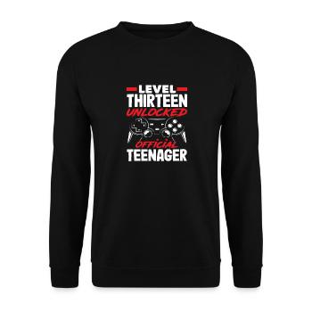 13. Geburtstag Level Dreizehn Freigeschaltet - Unisex Pullover - Schwarz - Vorne - Alina (178cm) & Michal (187cm)