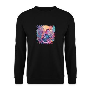 Geckos Gecko - Unisex Pullover - Schwarz - Vorne - Alina (178cm) & Michal (187cm)