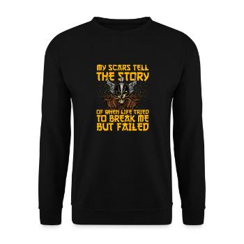 Mes cicatrices racontent l’histoire de la vie - Sweat-shirt Unisexe - noir - Devant - Alina (178cm) & Michal (187cm)