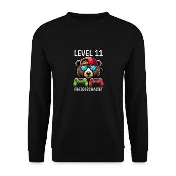 Level 11 Freigeschaltet Gamer Geburtstag Gaming - Unisex Pullover - Schwarz - Vorne - Alina (178cm) & Michal (187cm)