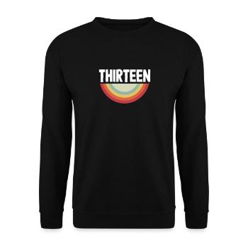 Retro Regenbogen 13. Geburtstag - Unisex Pullover - Schwarz - Vorne - Alina (178cm) & Michal (187cm)