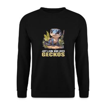 Geckos Gecko - Unisex Pullover - Schwarz - Vorne - Alina (178cm) & Michal (187cm)