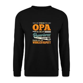 Opi WENN OPA ES NICHT REPARIEREN KANN Lustiges - Unisex Pullover - Schwarz - Vorne - Alina (178cm) & Michal (187cm)
