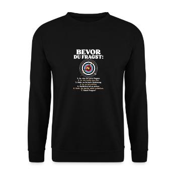 Bevor Du Fragst Bogenschütze Bogen Kein Spielzeug - Unisex Pullover - Schwarz - Vorne - Alina (178cm) & Michal (187cm)