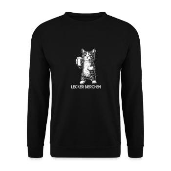 Lecker Bierchen Katze mit Bier - Unisex Pullover - Schwarz - Vorne - Alina (178cm) & Michal (187cm)