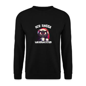 Ich Hasse Weihnachten Weihnachtskatze - Unisex Pullover - Schwarz - Vorne - Alina (178cm) & Michal (187cm)
