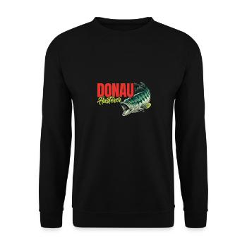 DONAU FLÜSTERER Angler Outfit Angeln Hobby - Unisex Pullover - Schwarz - Vorne - Alina (178cm) & Michal (187cm)