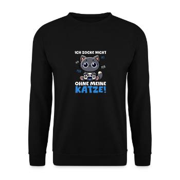 Ich Zocke Nicht Ohne Meine Katze Gaming - Unisex Pullover - Schwarz - Vorne - Alina (178cm) & Michal (187cm)
