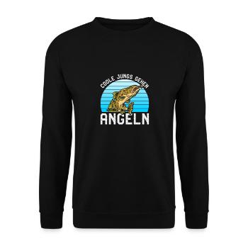 Angler Geburtstag COOLE JUNGS GEHEN ANGELN Lustig - Unisex Pullover - Schwarz - Vorne - Alina (178cm) & Michal (187cm)
