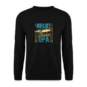 HECHT STOLZER OPA Lustiges Hecht Angler Geburtstag - Unisex Pullover - Schwarz - Vorne - Alina (178cm) & Michal (187cm)