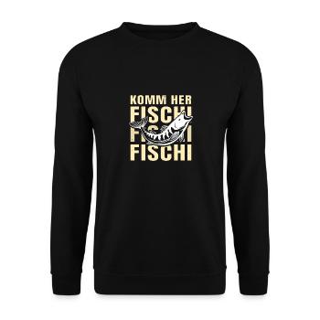 Angler KOMM HER FISCHI FISCHI FISCHI Lustiges - Unisex Pullover - Schwarz - Vorne - Alina (178cm) & Michal (187cm)