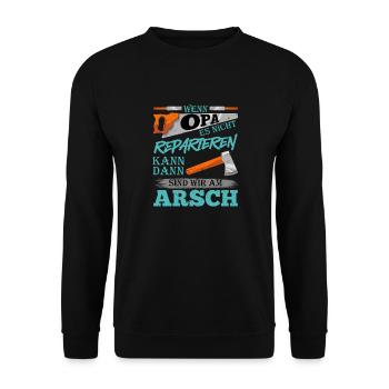 Großvater WENN OPA ES NICHT REPARIEREN KANN - Unisex Pullover - Schwarz - Vorne - Alina (178cm) & Michal (187cm)