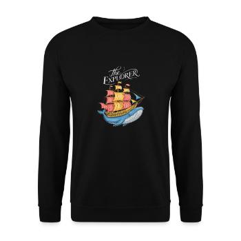 Nautisches Abenteuer mit Wal und Schiff - Unisex Pullover - Schwarz - Vorne - Alina (178cm) & Michal (187cm)
