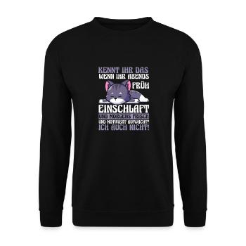 Lazy Late Riser Motivation Cat - Unisex Sweatshirt - black - Front - Alina (178cm) & Michal (187cm)
