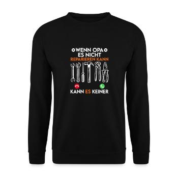 Opi WENN OPA ES NICHT REPARIEREN KANN KANNS KEINER - Unisex Pullover - Schwarz - Vorne - Alina (178cm) & Michal (187cm)