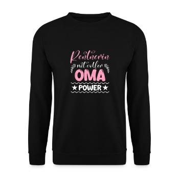 RENTNERIN MIT VOLLER OMA POWER Lustiges - Unisex Pullover - Schwarz - Vorne - Alina (178cm) & Michal (187cm)