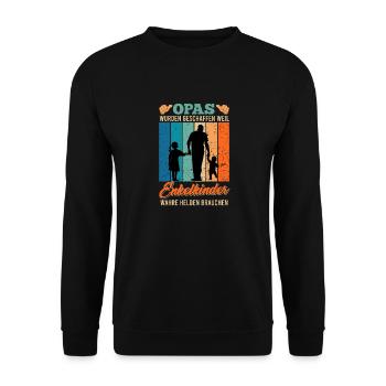OPAS WURDEN ERSCHAFFEN ENKELKINDER HELDEN - Unisex Pullover - Schwarz - Vorne - Alina (178cm) & Michal (187cm)