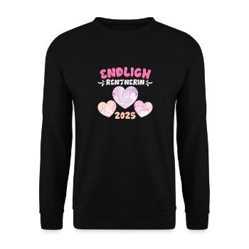 Rente ENDLICH RENTNERIN 2025 Großmutter Omi - Unisex Pullover - Schwarz - Vorne - Alina (178cm) & Michal (187cm)