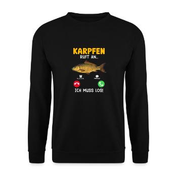 KARPFEN RUFT AN ICH MUSS WEG Lustiges Angler - Unisex Pullover - Schwarz - Vorne - Alina (178cm) & Michal (187cm)