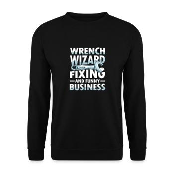 Wrench Wizard Fixing and Funny Business - Unisex Pullover - Schwarz - Vorne - Alina (178cm) & Michal (187cm)