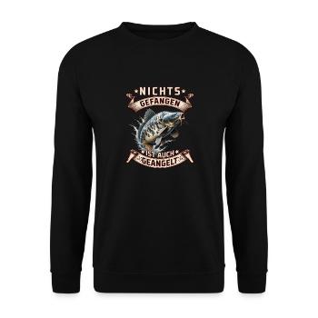 Angler NICHTS GEFANGEN IST AUCH GEANGELT Lustiges - Unisex Pullover - Schwarz - Vorne - Alina (178cm) & Michal (187cm)