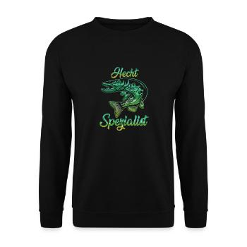 HECHT SPEZIALIST Lustiges Angler Outfit Hecht - Unisex Pullover - Schwarz - Vorne - Alina (178cm) & Michal (187cm)