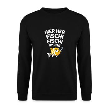 Angeln HIER HER FISCHI FISCHI FISCHI Lustiges - Unisex Pullover - Schwarz - Vorne - Alina (178cm) & Michal (187cm)