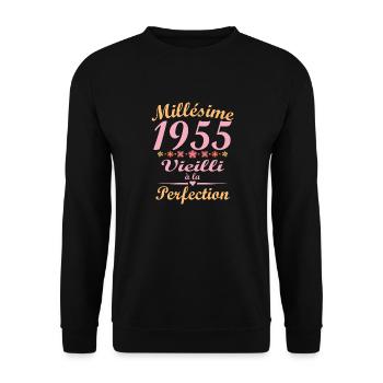 Jahrgang 1955, Jahrgang 1955 Geburtstagsgeschenk - Unisex Pullover - Schwarz - Vorne - Alina (178cm) & Michal (187cm)