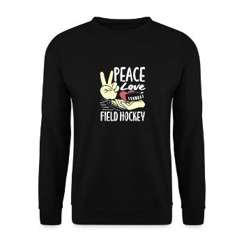 Feldhockeyspieler Frieden Liebe Hockey - Unisex Pullover - Schwarz - Vorne - Alina (178cm) & Michal (187cm)