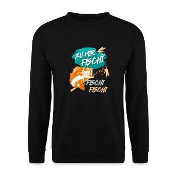 Angler Outfit ZU MIR FISCHI FISCHI FISCHI Lustiges - Unisex Pullover - Schwarz - Vorne - Alina (178cm) & Michal (187cm)