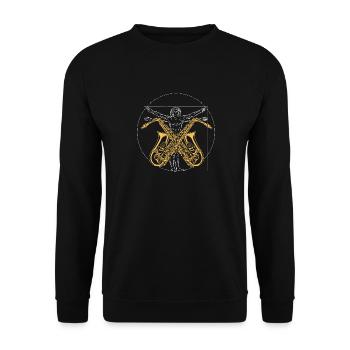 Saxophones Vitruvian Man - Unisex Sweatshirt - black - Front - Alina (178cm) & Michal (187cm)