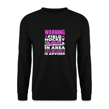 Attention Joueur de hockey sur gazon Maman à proximité - Sweat-shirt Unisexe - noir - Devant - Alina (178cm) & Michal (187cm)