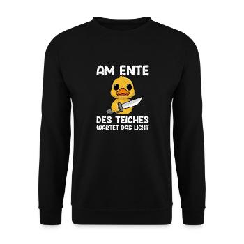 Karneval Party AM ENTE DES TEICHS WARTET LICHT - Unisex Pullover - Schwarz - Vorne - Alina (178cm) & Michal (187cm)