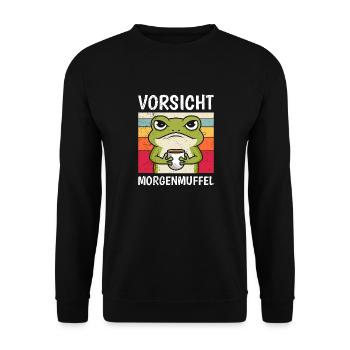 Karneval Kostüm Lustig VORSICHT MORGENMUFFEL - Unisex Pullover - Schwarz - Vorne - Alina (178cm) & Michal (187cm)