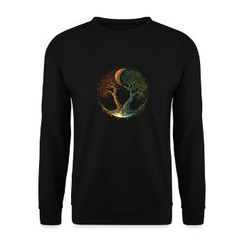 Baum des Lebens mit Mond und Jahreszeiten Wechsel - Unisex Pullover - Schwarz - Vorne - Alina (178cm) & Michal (187cm)