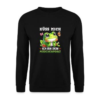 Karneval Frosch KÜSS MICH BIN DEIN MÄRCHENPRINZ - Unisex Pullover - Schwarz - Vorne - Alina (178cm) & Michal (187cm)