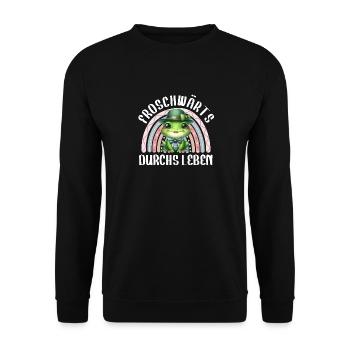 Froschkostüm FROSCHWÄRTS DURCHS LEBEN Lustiges - Unisex Pullover - Schwarz - Vorne - Alina (178cm) & Michal (187cm)
