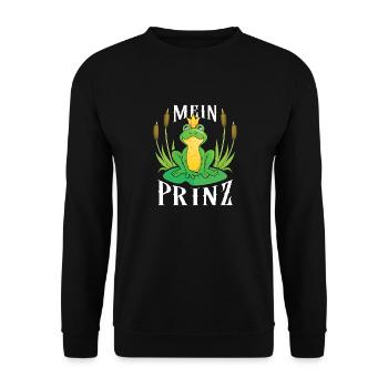 Karneval Party Männer MEIN PRINZ Lustiges Frosch - Unisex Pullover - Schwarz - Vorne - Alina (178cm) & Michal (187cm)